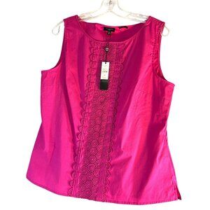 Talbots Petites Women’s Top Sleeveless Popover Embroidered Flowers Pink Size 16P